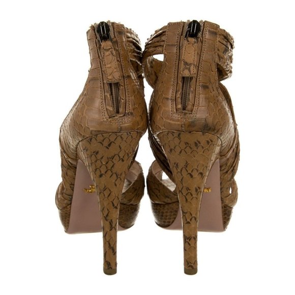 PRADA Brown Snakeskin Open-Toe Crossover Sandals Retail $1095 Size 9.5 - Picture 3 of 5